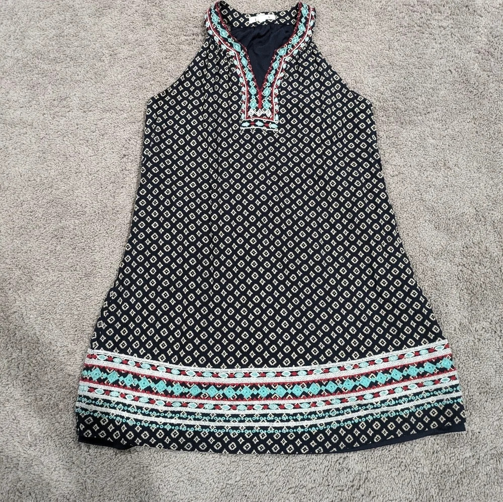 THML Navy Blue‎ Sleeveless Pattern Dress embroidered details Size Medium